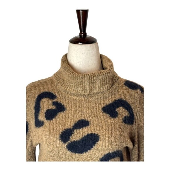 Veda Sweater Women Small Brown Black Leopard Print Cashmere Wool Turtleneck - Picture 3 of 8